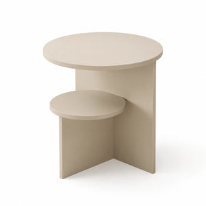 Modern cream round end table with lower shelf