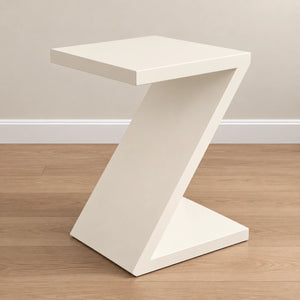 Modern white Z-shaped end table with contemporary design