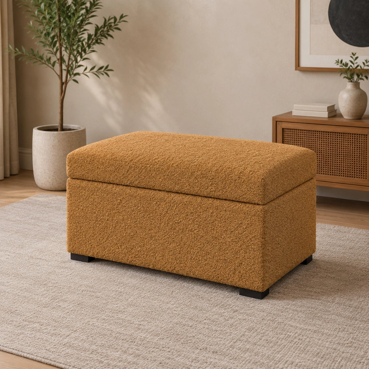 Mustard yellow storage ottoman bench