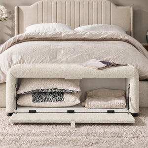 Off-white ottoman bench with open storage compartment