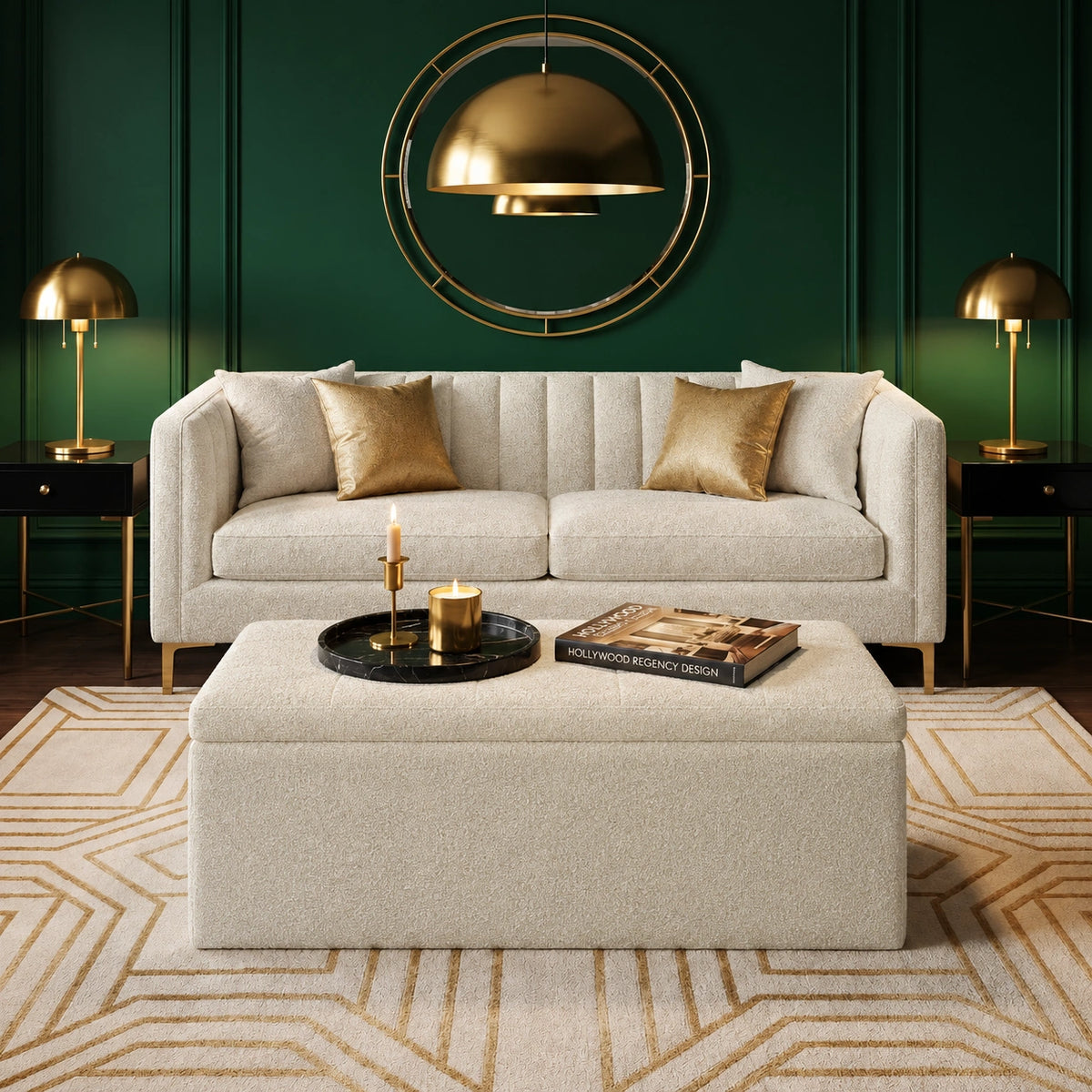 Off white ottoman in living room