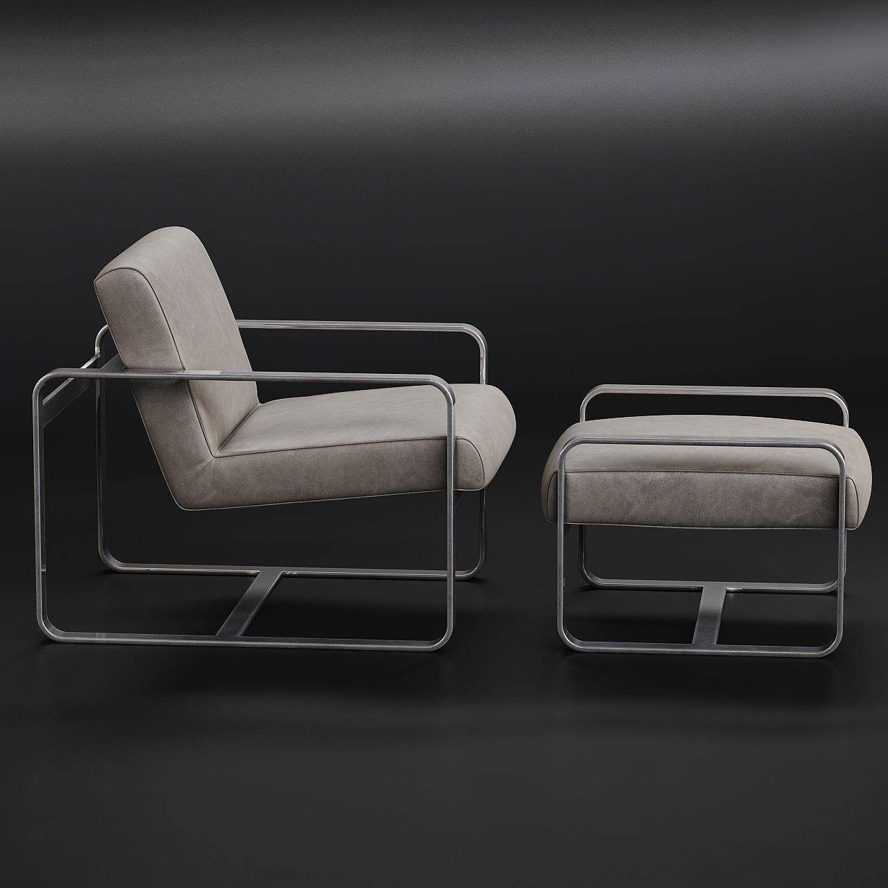 Luxury Lounge Chair with Ottoman – Stainless Steel Frame & Premium Leather Finish