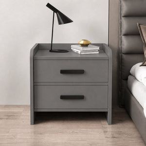 Front view of a solid wood bedside table with 2 spacious drawers, designed for bedroom storage with a clean modern appearance.