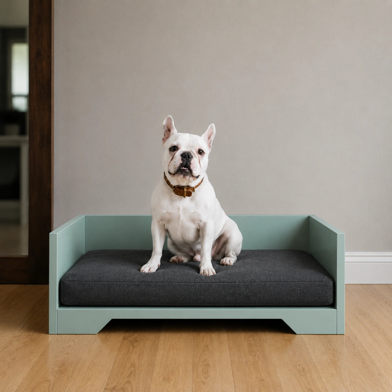 Solid Wood Pet Bed with Cushion for Dogs and Cats Front View