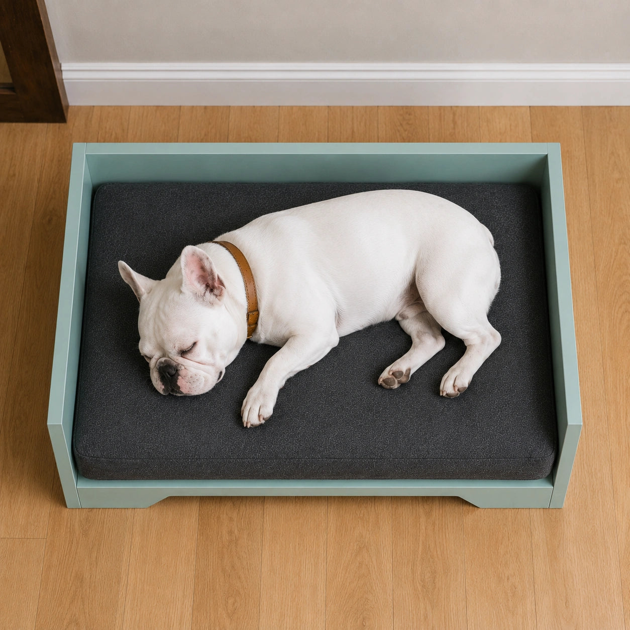 Top View of Solid Wood Pet Bed with Comfortable Cushion