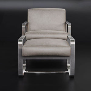 Luxury Lounge Chair with Ottoman – Stainless Steel Frame & Premium Leather Finish