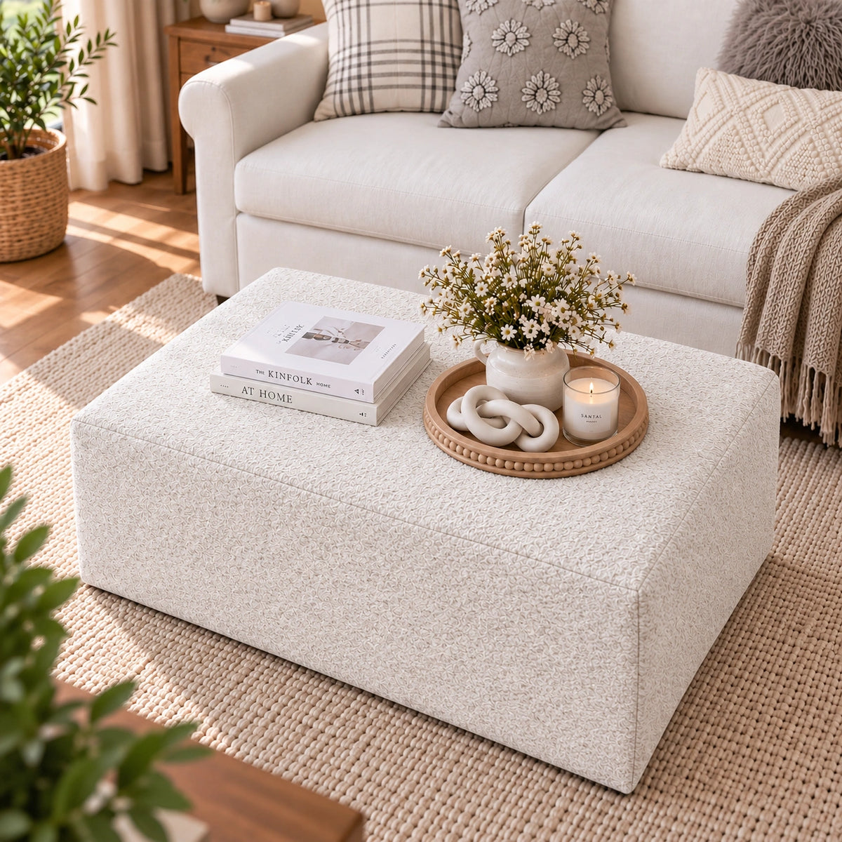 White ottoman living room furniture