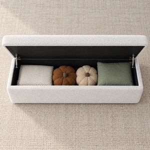 White storage ottoman bench with spacious interior storage