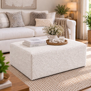 White upholstered ottoman coffee table