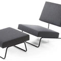 Minimalist Lounge Chair and Ottoman Set – Grey Upholstery, Contemporary Metal Frame – Furely
